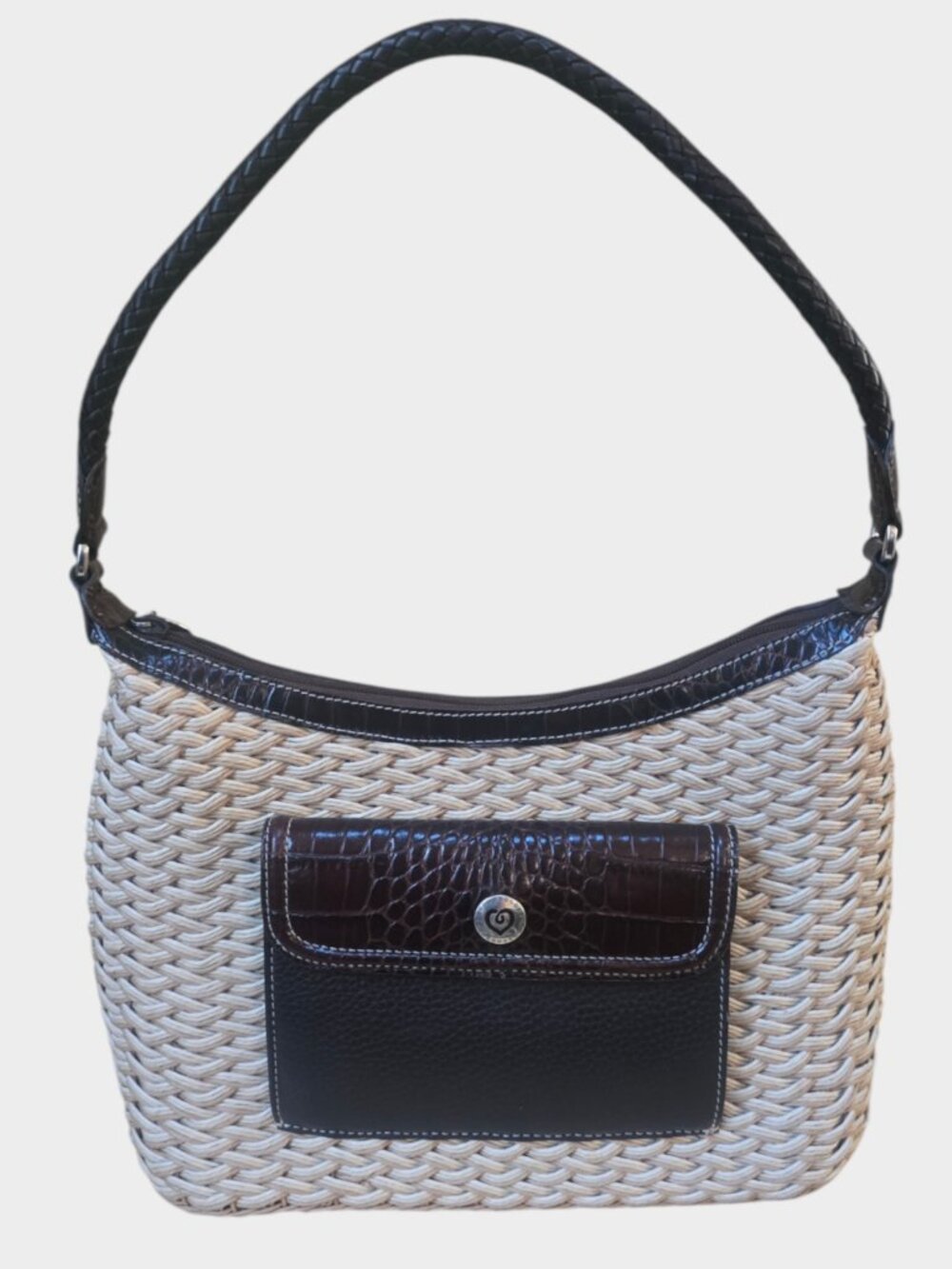 Brighton Edna Tan Woven Straw Shoulder Purse Braided Leather Handle VTG